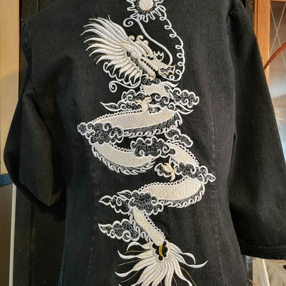 Simon Chang Jean Jacket with Embroidered Dragons~Elegance & Style - Picture 13 of 13